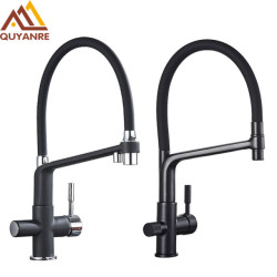 Quyanre Black White Filtered Kitchen Taps Pull Out 360 Rotation Mixer Tap Pure Water Crane For Kitchen Filtered Water Taps