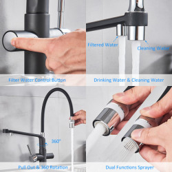 Quyanre Black White Filtered Kitchen Taps Pull Out 360 Rotation Mixer Tap Pure Water Crane For Kitchen Filtered Water Taps