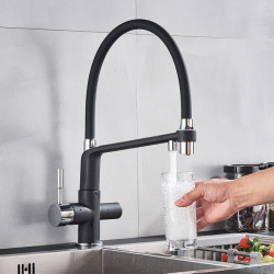 Quyanre Black White Filtered Kitchen Taps Pull Out 360 Rotation Mixer Tap Pure Water Crane For Kitchen Filtered Water Taps