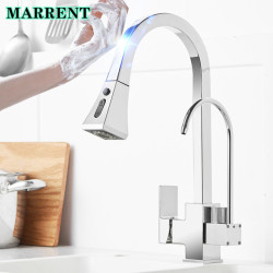 Square Chrome Touch Kitchen Taps Quality Brass Hot Cold Pull Out Kitchen Sink Mixer Tap Intelligent Sensor Touch Ktichen Taps