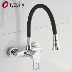 ping Black Chrome Kitchen Tap Flexible Pipe Wall Mounted 2 Ways Hot & cold Water Sink Tap Dual Hole 360 Rotation Spray