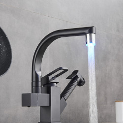 Suguword Kitchen Tap Matte Black Pull Out Bidet Spray Hot and Cold Water Mixer Tap 360 Degree Rotation Sink Crane