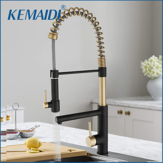 Black&Brush Gold Gourmet Kitchen Spring Taps Kitchen Sink Tap Hot Cold Water Mixer 360 Degree Rotation Tap