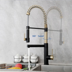 Black&Brush Gold Gourmet Kitchen Spring Taps Kitchen Sink Tap Hot Cold Water Mixer 360 Degree Rotation Tap