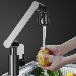 Black Multi-Functional Swivel Kitchen Sink Tap Deck Mounted Hot Cold Bathroom Basin Taps Single Handle Chrome Tap