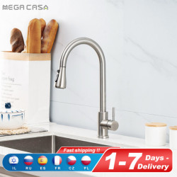 Kitchen Taps Brushed Nickel Pull Out Kitchen Sink Water Tap Deck Mounted Mixer Stream Sprayer Head Hot Cold Taps Black Chrome