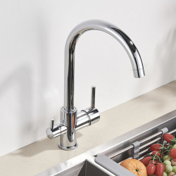 Chrome Filter Kitchen Tap Drinking Pure Water Kitchen Tap Deck Mounted Dual Handles 3-Ways Hot and Cold Water Mixer