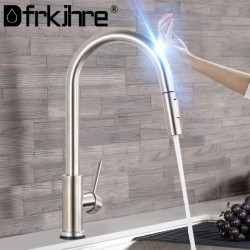 Smart Touch Kitchen Tap Brushed Gold Pull Out Spray Black Sensor Taps 360 Rotation Crane Hot Cold Water Sensor Mixer Taps