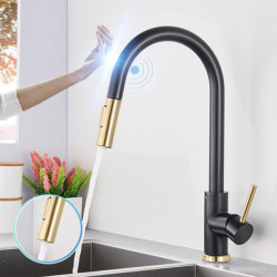 Smart Touch Kitchen Tap Brushed Gold Pull Out Spray Black Sensor Taps 360 Rotation Crane Hot Cold Water Sensor Mixer Taps