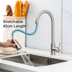 Kitchen Taps Brushed Nickel Pull Out Kitchen Sink Water Tap Deck Mounted Mixer Stream Sprayer Head Hot Cold Taps Black Chrome