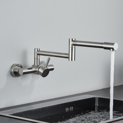 Brushed Kitchen Sink Tap 304 Stainless Steel In-wall Double Hole 360° Rotation Universal Folding Hot Cold Mixer Kitchen Crane