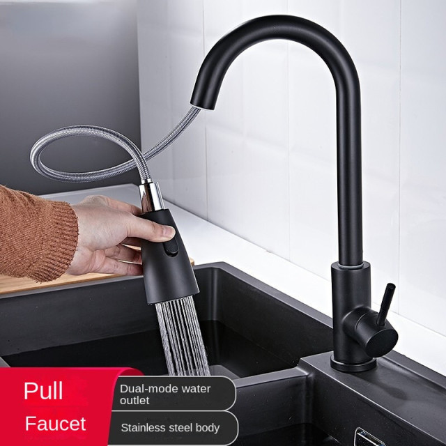 Brushed Kitchen Tap Single Hole Pull Out Spout Kitchen Sink Mixer Tap Stream Sprayer Head Black 360 Rotation Shower Tap