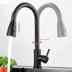 Brushed Kitchen Tap Single Hole Pull Out Spout Kitchen Sink Mixer Tap Stream Sprayer Head Black 360 Rotation Shower Tap