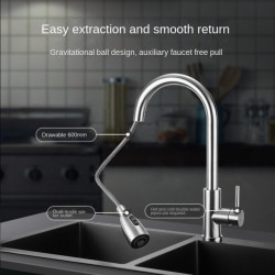 Brushed Kitchen Tap Single Hole Pull Out Spout Kitchen Sink Mixer Tap Stream Sprayer Head Black 360 Rotation Shower Tap