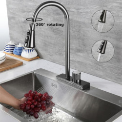 Waterfall Grey Sink Kitchen Tap Hot Cold Mixer Wash Basin Multiple Water Outlets Rotation Flying Rain Tap Single Hole