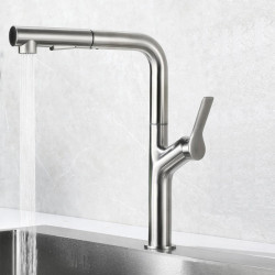 Kitchen Basin Tap 304 Stainless Steel 360 Rotation Spray & Stream Water Out Hose Pull Out Mixer Water Cold and Hot