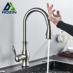 Rozin Upgrade Smart Touch Kitchen Tap Poll Out Sensor Taps Nickel/Black 360 Rotation Crane Dual Outlet Water Mixer Taps