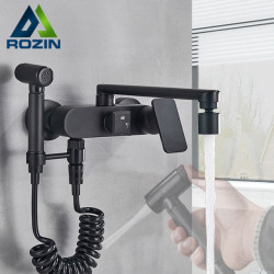 Rozin Matte Black Wall Mounted Kitchen Tap with Bidet and Swivel Spout Crane for washing vegetable Hot Cold Water Mixer Taps
