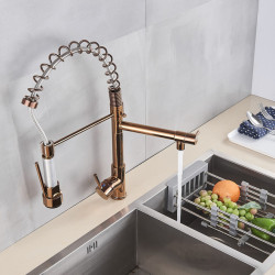 Senlesen LED Light Rose Golden Kitchen Tap Single Handle Pull Down Spring Kitchen Taps Dual Spout Hot Cold Water Mixer Tap