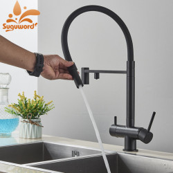 Pure Water Kitchen Sink Tap Deck Mount 360° Pull Out Spout Purification Cold Hot Water Mixer Tap Wahing Daul Model Crane