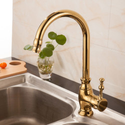 1PC Full Copper Sink Kitchen Tap European Style Golden Sink Hot and Cold Water Tap