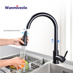 Black Pull Out Kitchen Tap Silver Single Handle Nickel Kitchen Tap Single Hole Handle Swivel Sprayer Water Mixer Tap