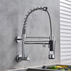 Chrome Black Pull Down Kitchen Tap Single Cold Water Dual Swive Spout Mixer Wall Mounted Tap 360 Rotation Bathroom Tap