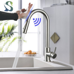 Smart Sensor Touch Kitchen Sink Tap Brushed Nickel Poll Out Spout Black/Gold Sensor Taps 360 Rotation Crane Two Functions