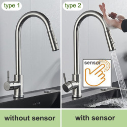 Smart Sensor Touch Kitchen Sink Tap Brushed Nickel Poll Out Spout Black/Gold Sensor Taps 360 Rotation Crane Two Functions