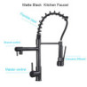 Black Pull Down Brass Kitchen Sink Tap Hot Cold Water Mixer Crane Tap with Dual Spout 360 Rotation High Tap Deck Mounted