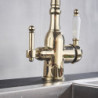 Golden Kitchen Filter Tap Brass 360 Rotation Purification Kitchen Tap Double Handle Dual Water Mode Hot Cold Mixer Taps