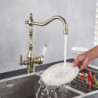 Golden Kitchen Filter Tap Brass 360 Rotation Purification Kitchen Tap Double Handle Dual Water Mode Hot Cold Mixer Taps