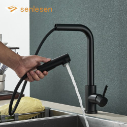 Senlesen Black Pull Out Kitchen Sink Tap 2 Function Spout Taps Stainless Steel Deck Mounted Hot Cold Water Mixer Tap Crane