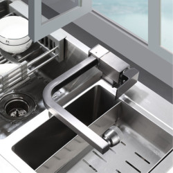 Gun Grey Inner Window Kitchen Tap Folding Down Hot Cold Water Rotate Tap Low Window Kitchen Mixer Tap Single Handle Tap