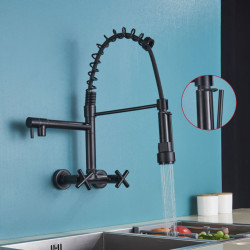 Black Chrome Gold Kitchen Fauce Pull Down Hot Cold Mixer Crane Tap 360 Rotation Swivel Dual Handle Holes Wall Mount Taps