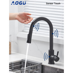 Touch Sensor Kitchen Tap Pull Out Sprayer Smart Kitchen Tap Deck Mount Hot And Cold Water Sink Mixer Taps Gold 360° Rotate