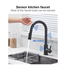 Touch Sensor Kitchen Tap Pull Out Sprayer Smart Kitchen Tap Deck Mount Hot And Cold Water Sink Mixer Taps Gold 360° Rotate