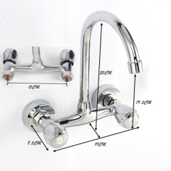 Wall mounted kitchen Tap double handle double hole bathroom sink washbasin hot and cold water mixer washbasin Tap