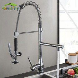 Hownifety Chrome Spring Kitchen Tap Hot and Cold Mixer Crane Deck Mounted Rotation Sink Tap