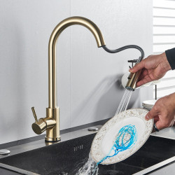 Brushed Gold Touch Kitchen Tap Pull Out Sensor Touch Kitchen Tap Crane Double Water Mode Mixer Tap Battery Power