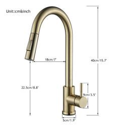 Brushed Gold Touch Kitchen Tap Pull Out Sensor Touch Kitchen Tap Crane Double Water Mode Mixer Tap Battery Power