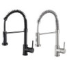 Black and Chromed Spring Pull Down Kitchen Sink Tap Hot and Cold Water Mixer Crane Tap with Dual Spout Deck Mounted