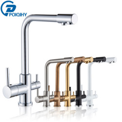 Chrome Purified Water Kitchen Tap Pure Water Filter Deck Mounted Tap Crane Dual Handles Hot Cold Water Mixer Taps
