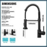 Black and Chromed Spring Pull Down Kitchen Sink Tap Hot and Cold Water Mixer Crane Tap with Dual Spout Deck Mounted