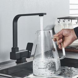 Black Square Kitchen Tap Free Rotation Fold Desgin Hot Cold Mixer Crane Tap Suit Window Kitchen Deck Mount Wash Sink Mixer