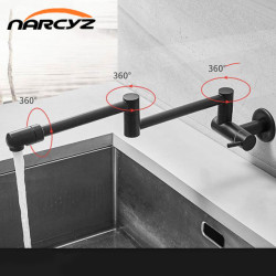 Kitchen Tap In-wall Brass Black Single Cold 360 Rotation Tap Telescopic swivel Folding Extension Sink Tap MD-364001