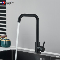 Stainless Steel Matte Black Kitchen Tap Single Handle Deck Sinks Tap High Arch 360° Degree Swivel Cold Hot Mixer Water Tap