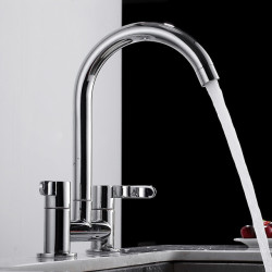 Modern Double Lever Sink Tap Two Hole Mixing Tap Brass Bathroom Tap Filter Kitchen Two Seat Elbow Tap