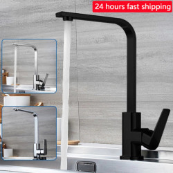 Matte Black Kitchen Taps Deck Mounted Hot and Cold Water Mixer 360 Rotate Spout Single Handle Brass Water Taps