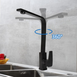 Matte Black Kitchen Taps Deck Mounted Hot and Cold Water Mixer 360 Rotate Spout Single Handle Brass Water Taps